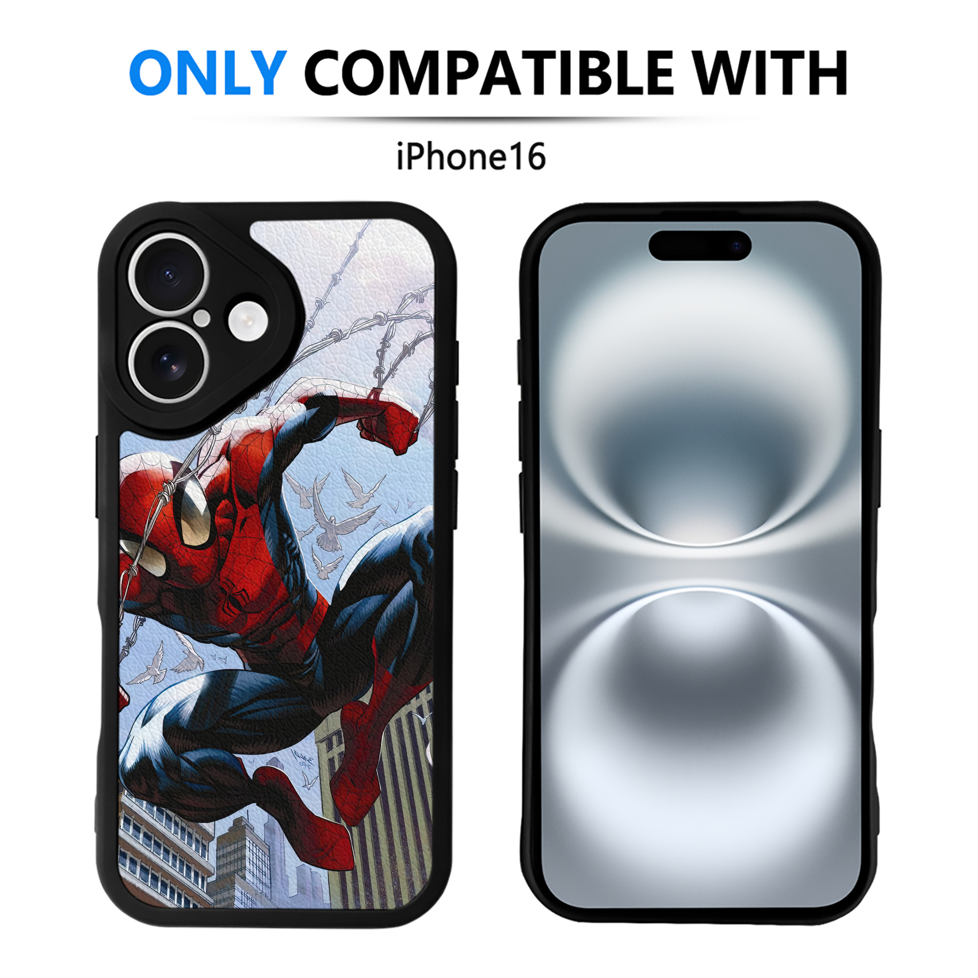 （画像用） Spider Man スパイダーマン 【iPhone 16シリーズ対応】シリコンスマホケース（レザー調） 材質：シリコン